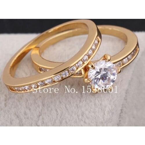 2pcs Couple Rings Classic Yellow Gold Filled Engagemenr Womens Mens Ring Set Size 7.5
