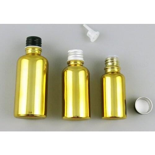 200 x 5ml 10ml 20ml 30ml 50ml 100ml Refillable Gold Glass Bottle With Gold Aluminium Lids 1OZ Glass Cosmetic Container