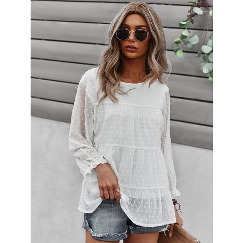 2021 New Casual Chiffon Top For Women O Neck Butterfly Sleeve Autumn Winter Solid Color Shirt Pullover Top Female Leisure