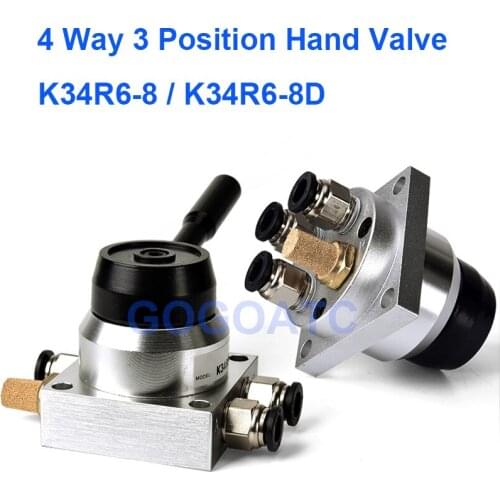GOGO 4 way 3 position Pneumatic air hand control valve K34R6-8 K34R6-8D Port 1/4" BSP Manual valve with fittings 6/8/10/12mm