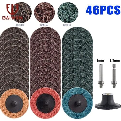 46Pcs 2In 50mm Roloc Sanding Discs Roll Lock Surface Sanding Pad Quick Change Polishing Sandpaper Disc For Drill Rotary Tools