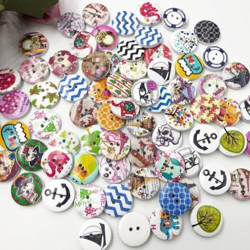 50pcs 20mm Mix Style Wood Buttons 2 Holes Sewing Crafts Accessories WB563