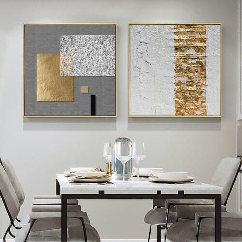 Abstract retro geometric gold foil wall art Canvas Prints square Posters Wall Pictures for living room Morden decor Nordic