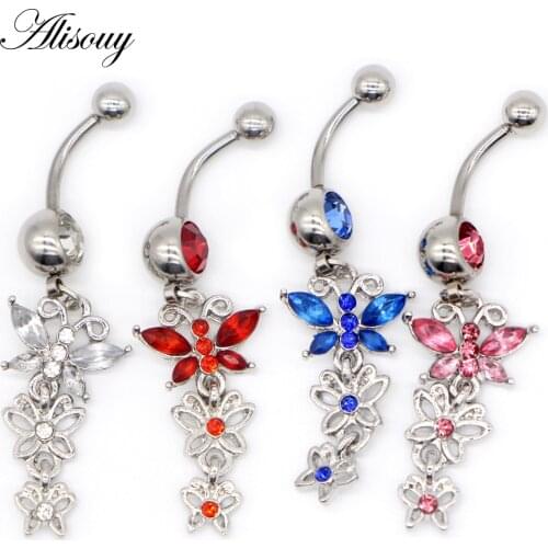 Alisouy 1PC Steel Belly Button Rings Crystal beauty butterfly Piercing belly Piercing Navel Earring Sex Body Jewelry for women