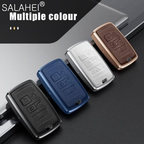 Aluminum Alloy + Leather Car Key Case Cover For Land Rover Range Rover Sport Evoque Velar Discovery 5 2018 2019 2020 Auto Style