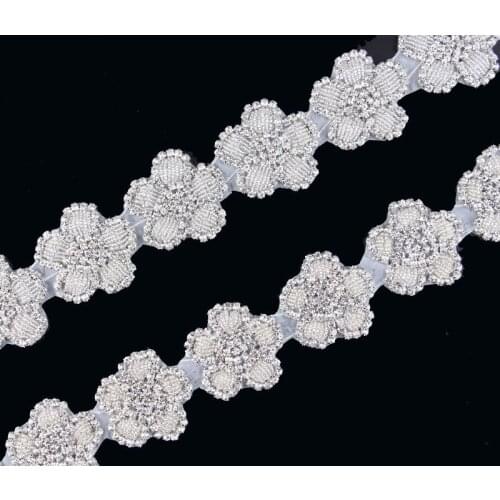 10Yard Sewing Iron On Wedding Crystal Rhinestone Applique Trim Yard Hot Fix Flower Beaded Trimming For DIY Girl Dress/Shoes