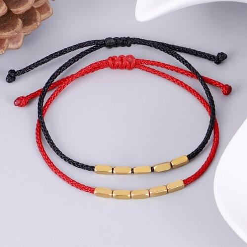 Handmade Tibetan Copper Bead Bracelet Buddhist Beaded Braided Lucky Adjustable Rope Chain Metal for Women Men Couple Jewelry