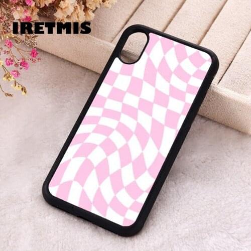 Iretmis 5 5S SE 2020 Phone Cover Case for iPhone 6 6S 7 8 Plus X Xs XR 11 12 Mini Pro Max Rubber Silicone Pink Crazy Checkers