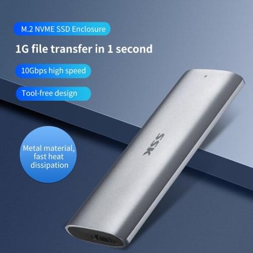 SSK M.2 SSD Case NVME Enclosure M.2 to USB Type C 3.1 SSD Adapter for NVME PCIE or NGFF SATA based M key (M+B) key M.2 SSD Box