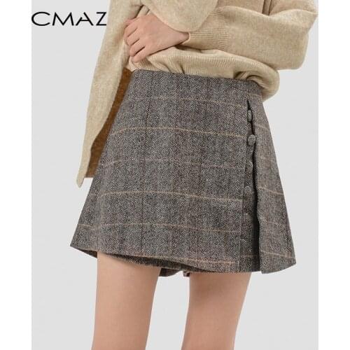 CMAZ Autumn Office Lady Shorts Skirts Fashion Female Plaid Slim Casual Button Mini Shorts MX18D2451