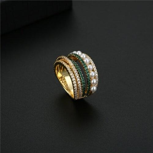 Funmode High Quality Multi-Layer Pearl Cubic Zircon Ring For Women Jewelry anillos mujer Engagement Ring Wholesale FR130