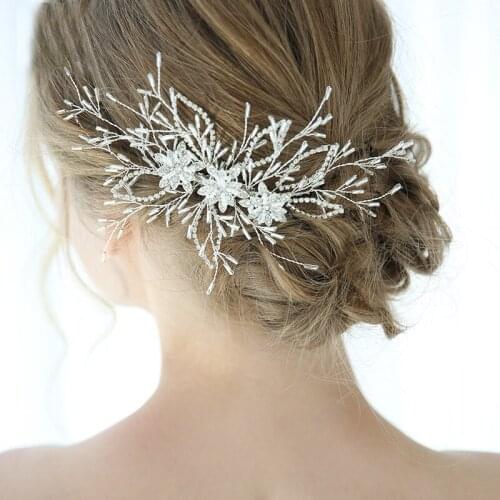 Jonnafe Delicate Bridal Silver Color Floral Hair Comb Ornament Rhinestone Hair Jewelry For Wedding Prom Women Headpiece