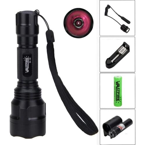 VASTFIRE 5w IR 850nm Night Vision Flashlight Infrared LED Gun Light for Night Vision Device+18650+Charger+Switch+Red Laser Dot