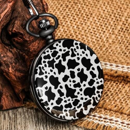 Pocket Watch Boy Girl Cow Spots Cute Pattern Flip Cover Quartz Clear Dial Comfortable Necklace Lovely Pendant New Arrival