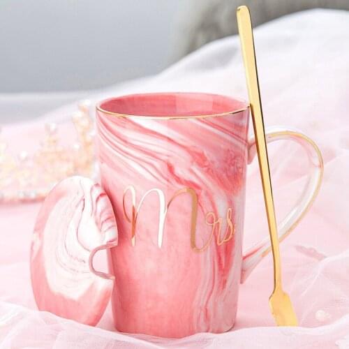 400ML Marble Pattern Ceramic Mugs Gold Plating MRS MR Couple Lovers Gift Morning Mug Milk Coffee Tea Breakfast Creative Cup