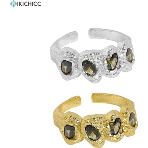 KIKICHICC 925 Sterling Silver Gold Four Olive Green Zircon CZ Resizable Rings Women Luxury Jewelry 2021 Wedding Rock Punk Party