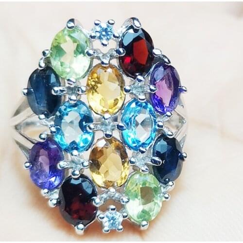Gemstone ring Natural sapphire,blue topaz,amethyst,citrine,peridot,garnet 925 sterling silver rings 0.45ct*4pcs,0.55ct*8pcs gems