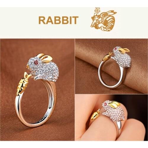 Crystal Lovely Mouse Dog Pig Rabbit Monkey Shape Inlaid Animal Rings Women Girl Opening Ring Wedding Party Jewelry