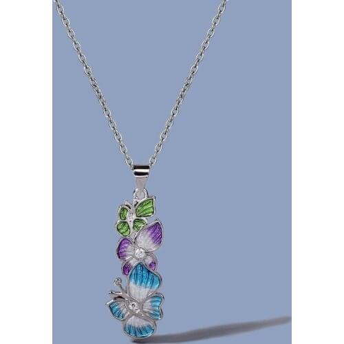 Creative Two Butterflies Creative Two Butterflies Enamel Leaf Flowers Ladies Sweater Chain Ladies 925 Silver Jewelry