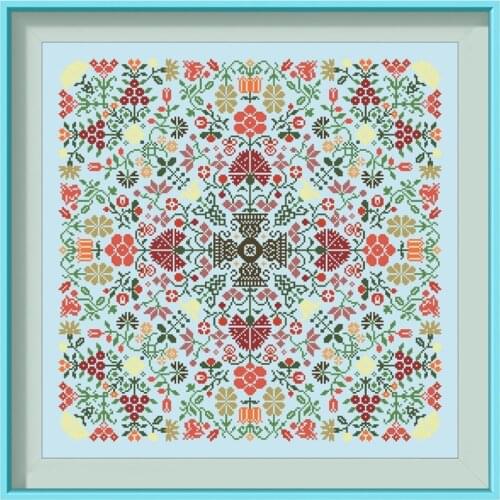Flower pattern B cross stitch kit Dreampattern 18ct 14ct 11ct skyblue canvas embroidery DIY needlework wall decor