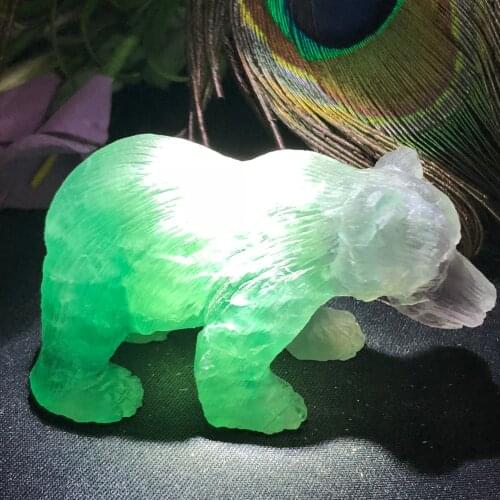 Natural fluorite hand-carved polar bear crafts for home decoration