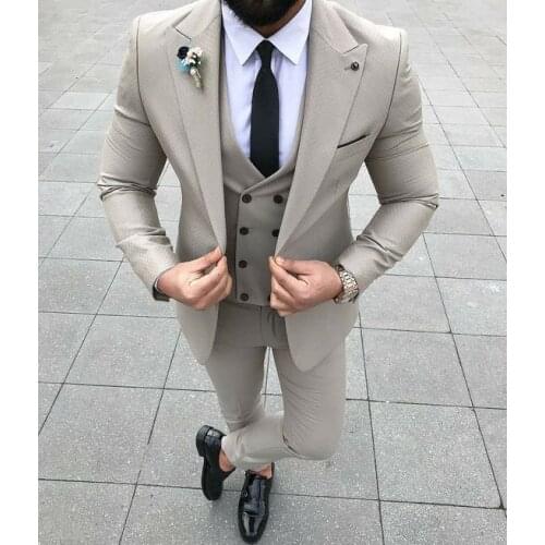 New 2020 Casual Beige Beach Men Suits Wedding Tuxedos For Men Groomsmen Mens Wedding Suits Groom Suit Groom Tuxedo Bridegroom