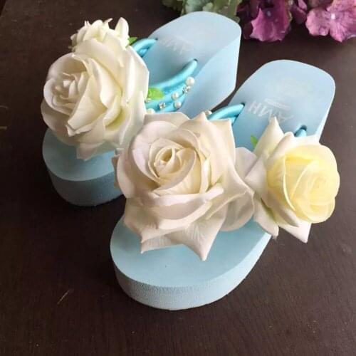 HAHAFLOWER New Summer Women Flip Flops Slippers Wedge Platform Sandals Fashion rose flower Beach Shoes Ladies free shipping
