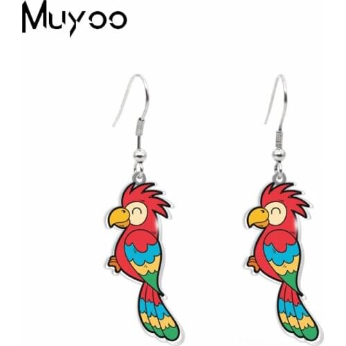 New Fashion Fish Hook Earrings Exotic Birds Parrot Toucan Flamingo Hummingbird Handmade Acrylic Epoxy Dangle Earrings