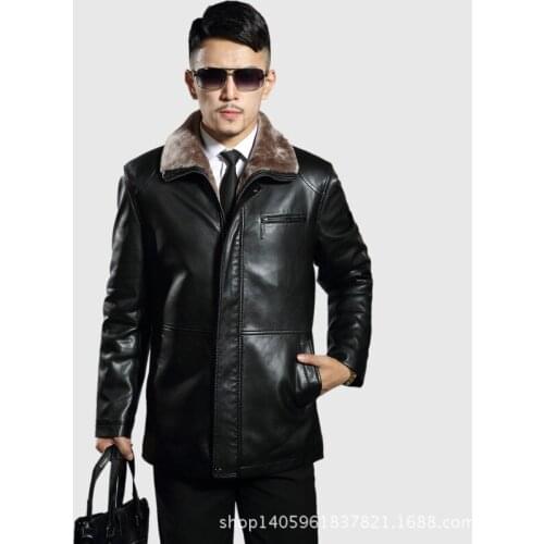 Fur integrated fur sheepskin genuine leather middle aged and old mens Plush thickened winter warm fathers coat