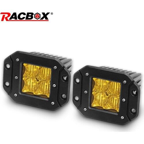 A pair 5D LED driving light Flush Mount mini Square Amber fog Lamp flood spot beam Led work light car styling for 4x4 offroad