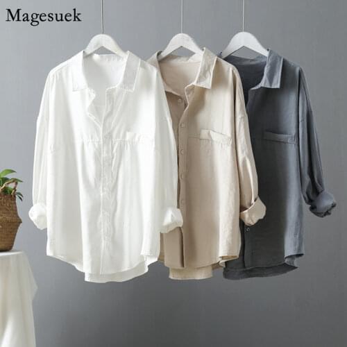 New Spring Autumn Minimalist Loose White Blouse Women Plus Size Cotton Solid Female Shirts Tops Korean Long Sleeve Blouses 12538