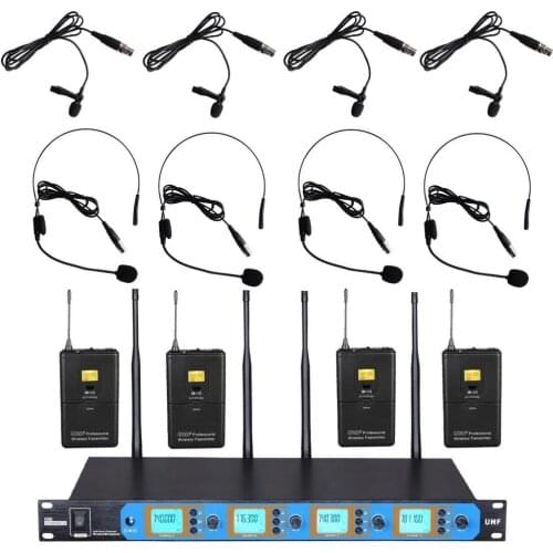 4x100 Channels Professional UHF Wireless microfoon professionele Headset Lavaier Microphone System