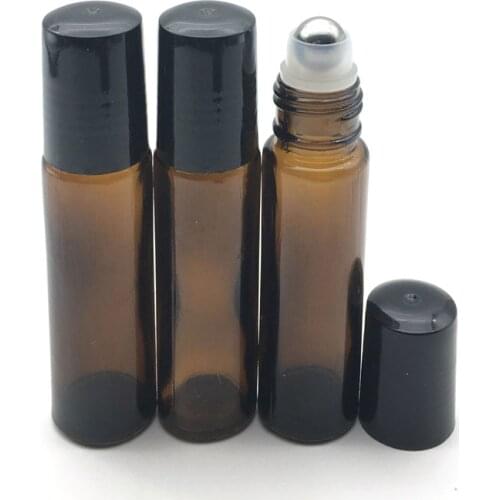 3pcs 10cc Amber Glass Roller Bottle Empty Perfume Essential Oil Test Bottle 10ml Roll-On Thick Glass Vial