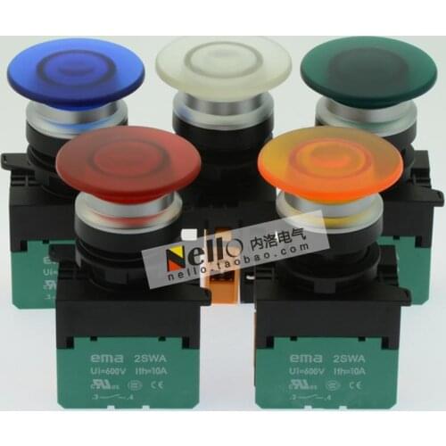 [ SA ]Imports EMA illuminated pushbutton 22mm latching self-resetting/lock E2P4 *. A0/M0 LED DC6V/12V/24V/AC110/220V 1NO/1NC-10P