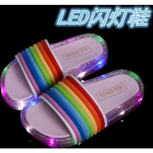 2021 Footwear Luminous Jelly Summer Childrens LED Slipper Girls Slippers PVC Non-slip Beach Sandals Kids Rainbow Pink