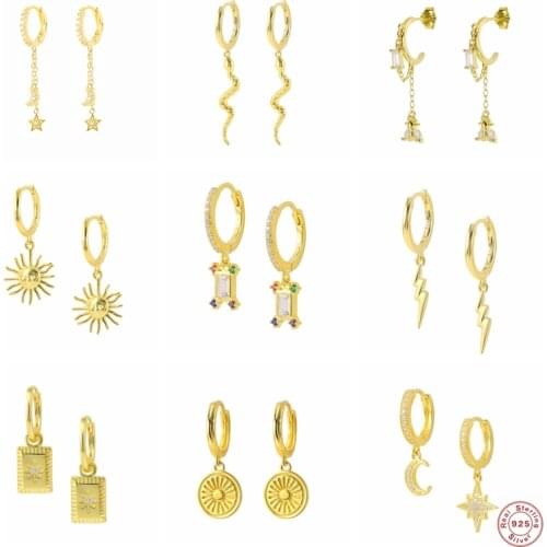 Dangle Earrings 925 Sterling Silver Snake Lighting Sunflower Moon Pendant Drop Earring Zircon Cartilage Aretes pendiente Jewerly