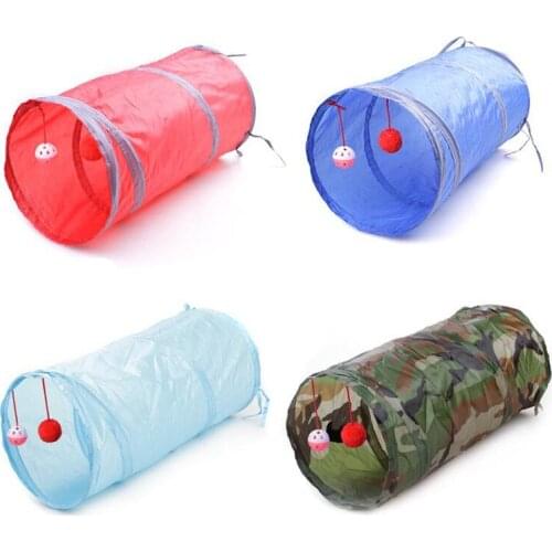 7 Colors Foldable Pet Cat Toy Tunnel Ring Paper Two-way Tunnel with Hanging Two Balls for Cat Kitten Playing Drill Bucket