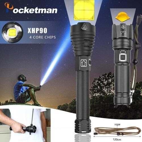 300000LM Most powerful xhp90 led flashlight torch USB rechargeable tactical flashlights 18650 or 26650 hand lamp xhp70