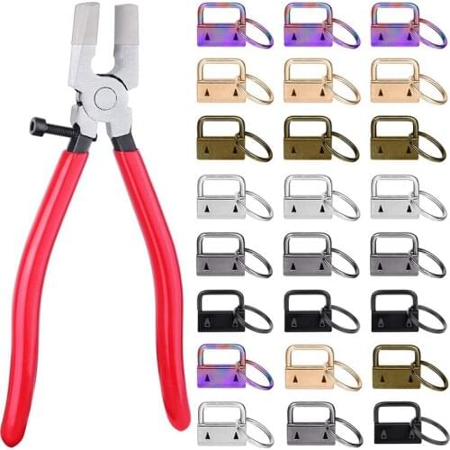 TOP Key Fob Hardware, 50PCS 1 Inch Lanyard Keychain Hardware with Pliers Tool for Keychain Clamp Hardware Supplies