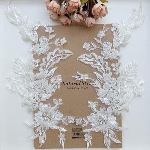 Beaded Embroidered Applique Lace DIY Veil Applique Medallions Piece For Bridal Dress