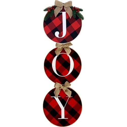 High Quality Festival Ornament Family Gifts Reusable Burlap Bow Plaid Joy Wooden Hoop Christmas Wreath