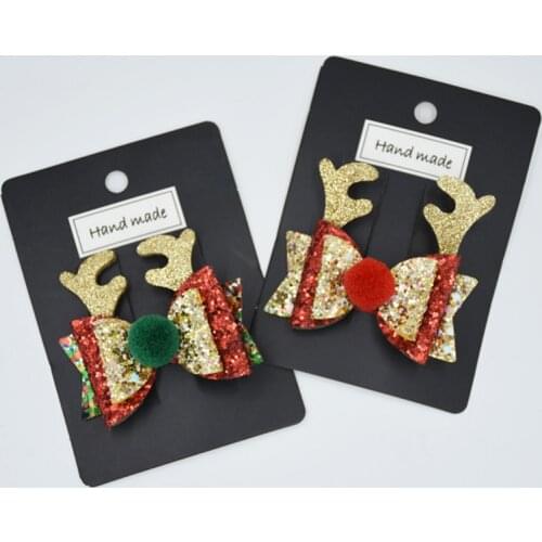 Glitter Sequins Antlers Girls Hair Bows Clips Pom Ball Festival Christmas Party Hairpins Cute Hairgrips Hair Accessories Gift