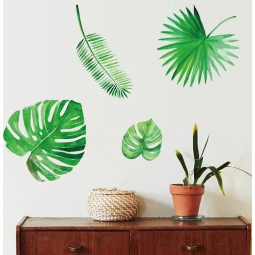 Green Plants Palm Leaves Wall Stickers Removable DIY Green Leaves Tropical Wall Decal Sticker Home Room Decoration Wallpapers