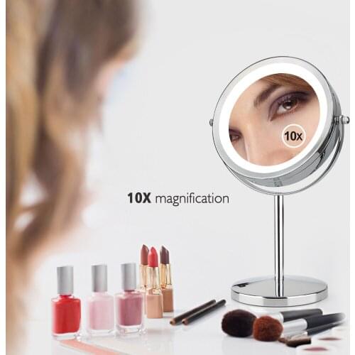 7 Inches LED Lighted Makeup Vanity Mirror Double 10X magnifying pocket mirror Brightness Adjustable Touch Screen Make Up Mirror