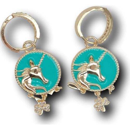 Cz pave multi color enamal horse coin shape hoop earrings for women