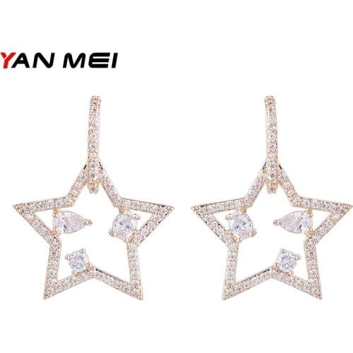 YANMEI Hollow And Stars Stud Earrings For Women Cubic Zirconia Korea Design Boucle D'oreille Fashion Jewelry YME7758