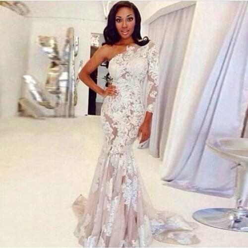 Sexy One-Shoulder Lace Mermaid Wedding Dresses Floor Length Long Sleeves Beach Bridal Gowns High Quality Vestidos De Novia