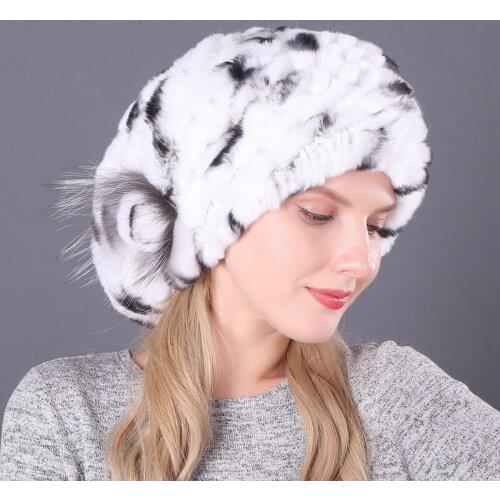 Winter Women Hat Rex Rabbit Fur Beanie Solid Skullie Lady Fashion Wool Knitting Headwear Warm Cotton Cap