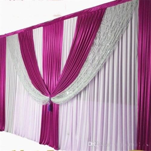 10ft*20ft Silver Sequins Beads Edge Design Wedding Backdrops Curtain with Fabric Satin Drape For Wedding Prop Backdrop Decor