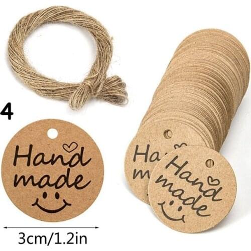 100PCS Brown Craft Scalloped Paper Label Tags with Jute Twines String for Birthday Party Wedding Decoration Gifts Organizing Art
